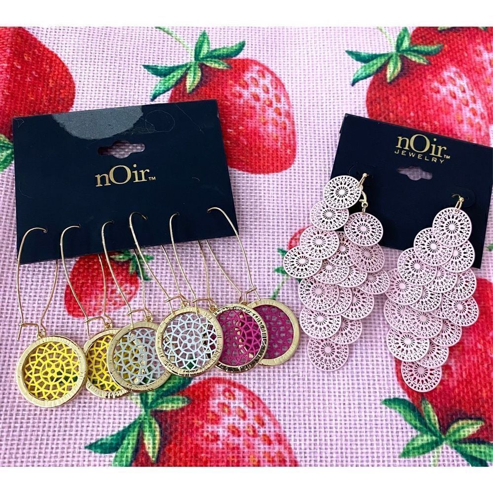 Noir Gold Dangle Laser Cut Earring Sets 4 Pairs